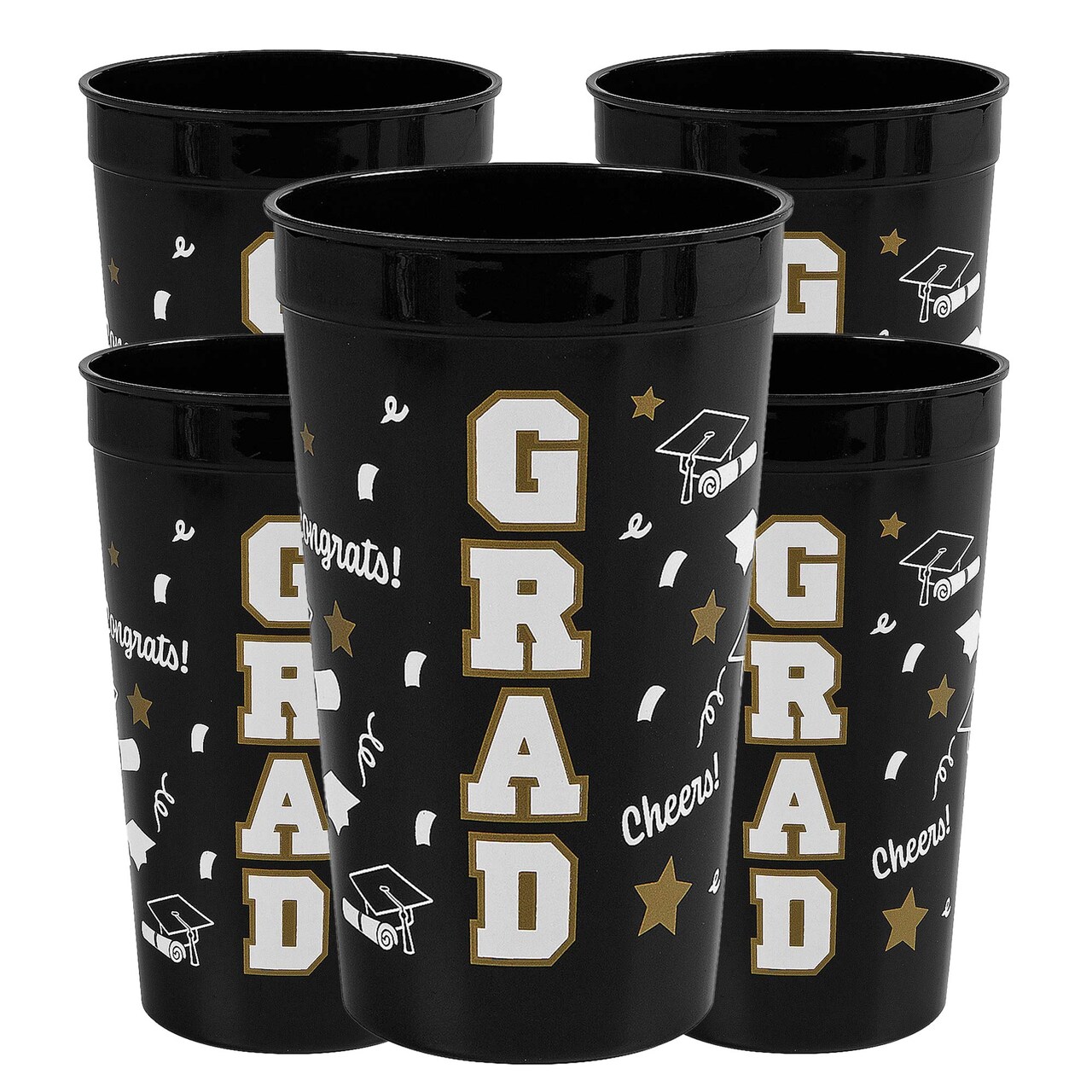 6 3/4" 32 oz. Bright Black Grad Reusable Plastic Tumblers 12 Count